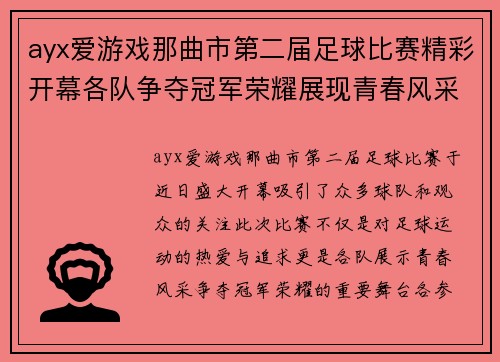 ayx爱游戏那曲市第二届足球比赛精彩开幕各队争夺冠军荣耀展现青春风采